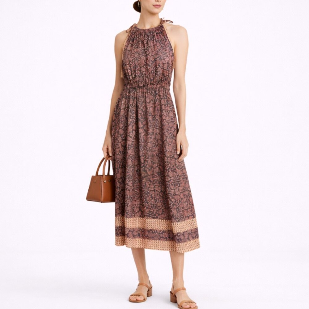 Ulla Johnson Boho Floral Midi Sleeveless Dress Halter Prairie Dress Mika